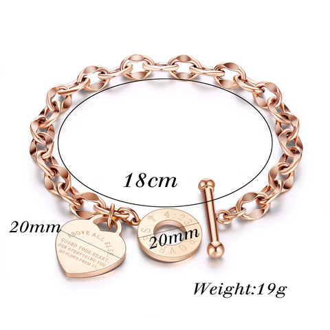 Stainless Steel Love Heart Bracelets For Women Party Gift Fashion Joyas de Chain Charm Bracelets Jewelry Wholesale Text Engraved