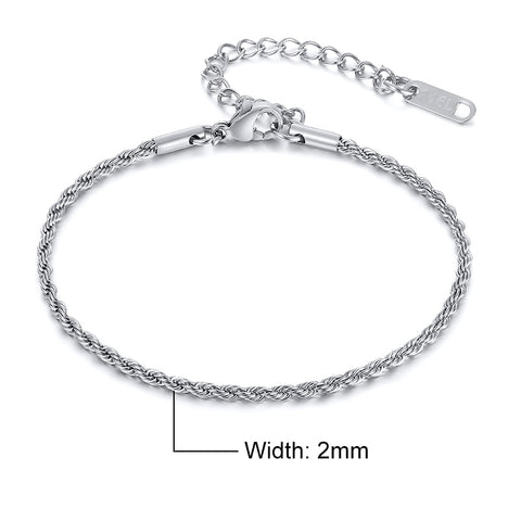 Vnox Charming Flash Twisted Rope Chain Bracelets for Women Lady, Stainless Steel Wrist Jewelry Length Adjustable