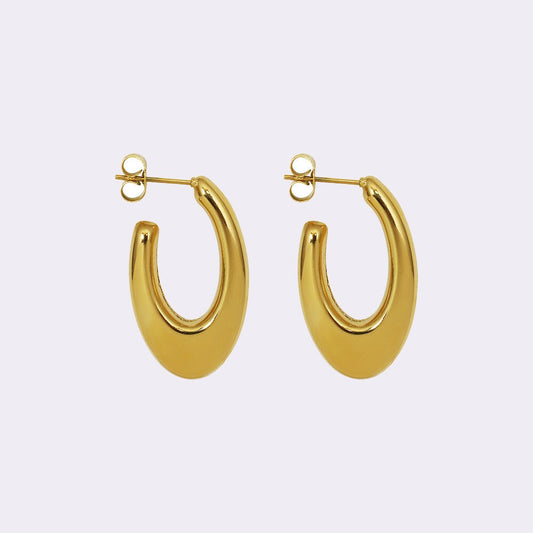 2021 Vintage Style 18K Gold Titanium Steel Oval U-Shaped Hoop Earring 316L Stainless Steel Stud Earring For Women Tarnish Free