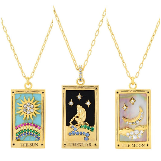 2021 New Stainless Steel Tarnish Free Jewelry Colorful Tarot Necklace Star Moon Rose Sun Design Gold Pendant Necklaces For Women