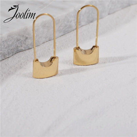 Waterproof & Tarnish Free Minimalist NO Fade Simple Lock Earrings Stainless Steel Jewelry