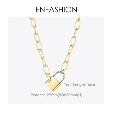 ENFASHION Big Lock Link Chain Choker Necklace Women Gold Color Stainless Steel Femme Pendant Necklaces Fashion Jewelry P193040