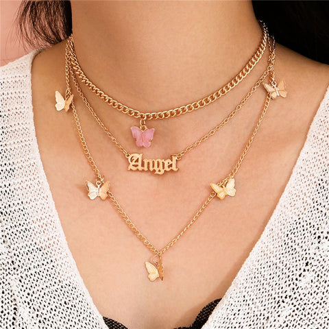 Simple Crystal Geometric Gold Pendant Necklace