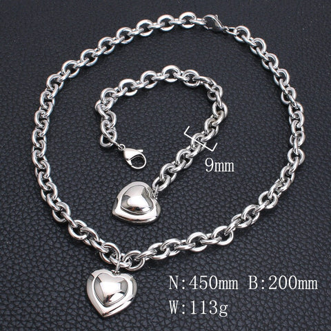 gold color and silver color New Fashion Jewelry Stainless Steel heart Necklaces + bracelets Set for women SBJEGZCH