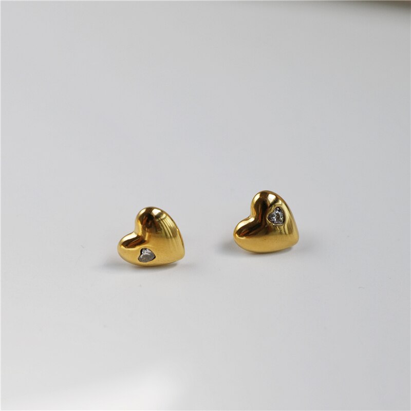 Waterproof & Tarnish Free Zircon Heart Stainless Steel Stud  Earrings Trendy Jewelry Wholesale