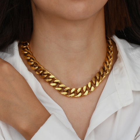 2021 New Trendy Stainless Steel 18K Gold Plated Tarnish Free Chunky Cuban Chain Necklaces For Women Hiphop