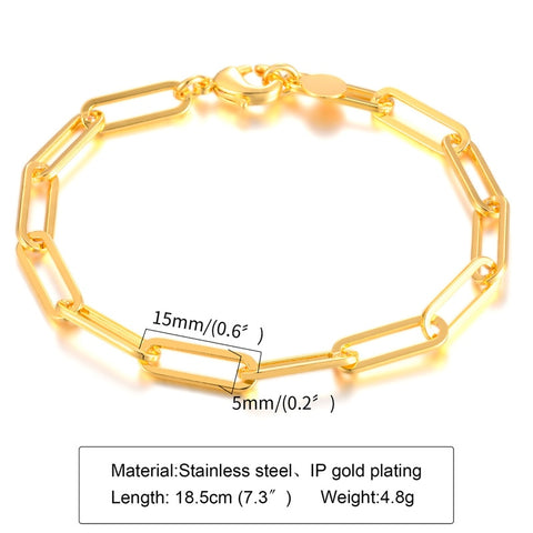 Paperclip Chain Bracelet for Women,Gold Color Stainless Steel Rectangle Link Bracelets,Cable Dainty Girls Layering Jewelry