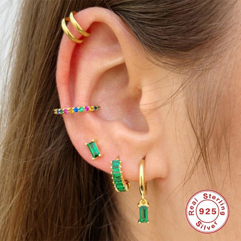 Women Green color Zircon Small Hoop Earrings