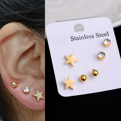 Stainless Steel Earrings Small Cute Butterfly Star Moon Heart Stud Earrings Set Punk Piercing Earing Women&#39;s Minimalist Jewelry