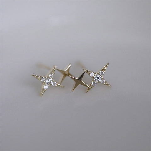 Four-Pointed Star Plating 14k Gold Earrings