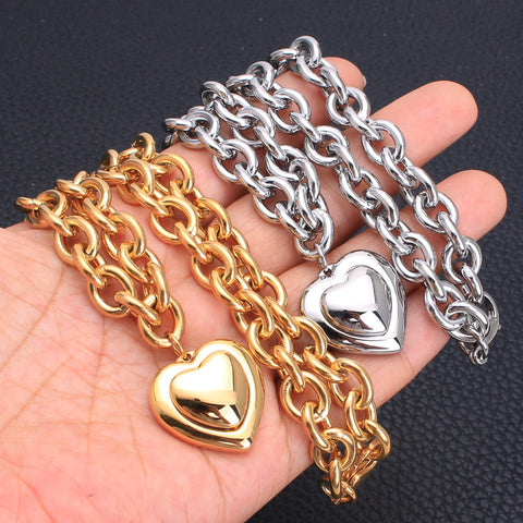 gold color and silver color New Fashion Jewelry Stainless Steel heart Necklaces + bracelets Set for women SBJEGZCH