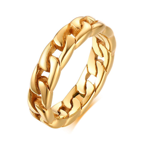 Vnox 5/7/14mm Fixed Chain Shaped Ring for Women Gold Tone Stainless Steel Finger Band Chic Punk Mechanical Links Jewelry