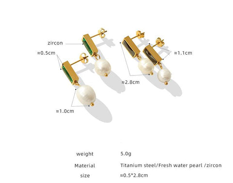 Waterproof & Tarnish Free Minimalist Light Luxury Zircon Freshwater Pearl  Earrings Stainless Steel Jewelry