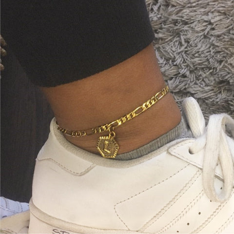 Dainty A-Z letter Anklet Hexagon Shaped Initial Ankle Bracelet Stainless Steel Feet Jewelry Gold Color Leg Chain Women Gifts