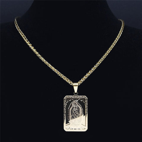 2022 Hip Hop Double Layer Stainless Steel Long Pendant Necklace Women/Men Gold Color Virgin Mary Jewelry collier homme N6003S02