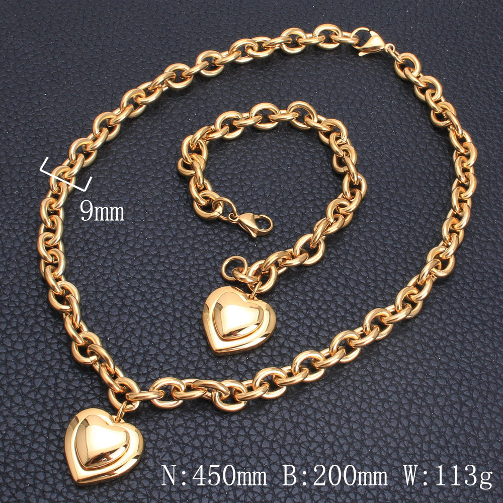 gold color and silver color New Fashion Jewelry Stainless Steel heart Necklaces + bracelets Set for women SBJEGZCH