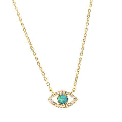 lucky young girl women jewelry Gold filled vermeil 925 sterling silver cute evil eye charm with blue opal silver lucky necklace