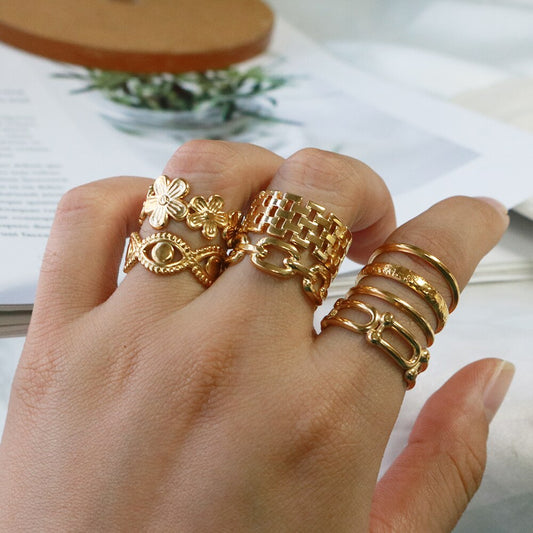 Stainless Steel Watch Belt Shape Engraved Rings Tarnish Free Waterproof Opening Rings For Women Men Couple Ring Jewelry Gift