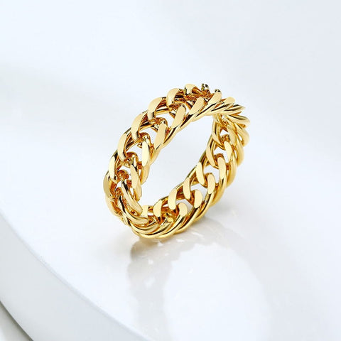 6mm Thick Chunky Chain Ring Cuban Curb Link Stainless Steel Stylish Ring for Women Girls