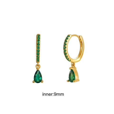 Women Green color Zircon Small Hoop Earrings