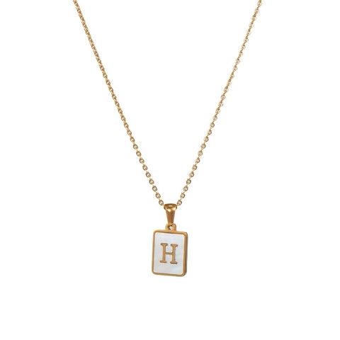 2021 New Minimalist Natural Mother of Pearl Shell Stainless Steel Tarnish Free Initial Necklace Gold Letter Necklace for Women