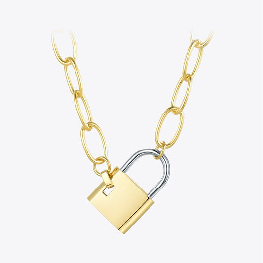 ENFASHION Big Lock Link Chain Choker Necklace Women Gold Color Stainless Steel Femme Pendant Necklaces Fashion Jewelry P193040