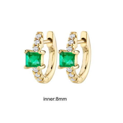 Women Green color Zircon Small Hoop Earrings