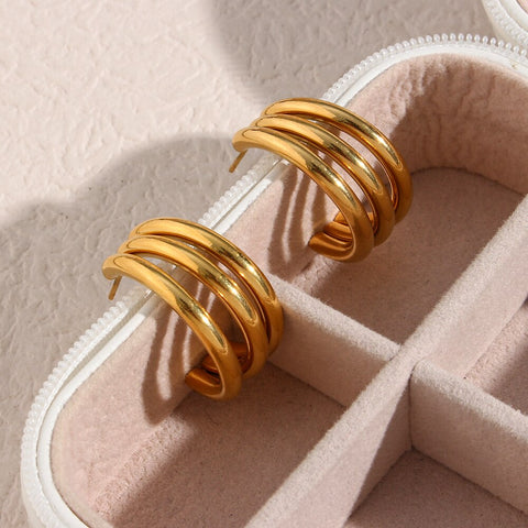 2022 New 3 Layers Tube Shape Gold Hoop Earrings Stainless Steel Earrings For Woman Tarnish Free Waterproof Jewelry