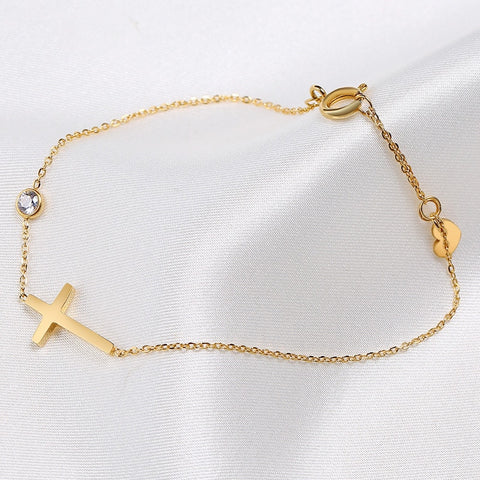 Women Ultra Thin Chain Link Cross Bracelet