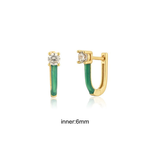 Women Green color Zircon Small Hoop Earrings