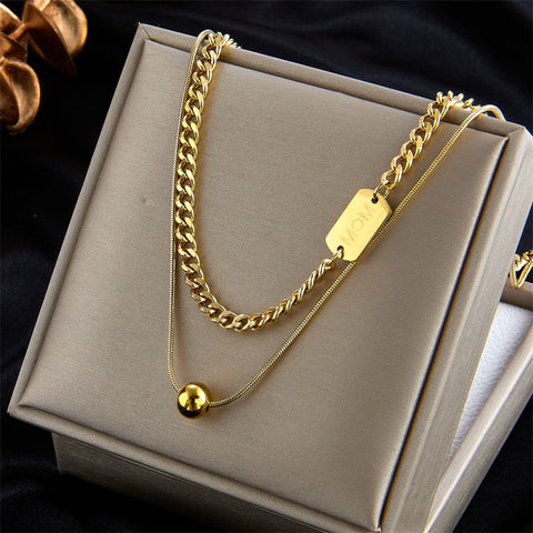 MEYRROYU 316L Stainless Steel Hip Hop PunkVintage Multilayer Coin Pendant Necklace For Women Double Layer Chain Necklace Jewelry