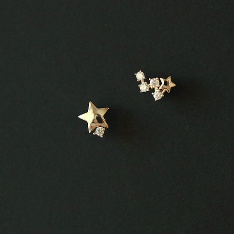 Four-Pointed Star Plating 14k Gold Earrings