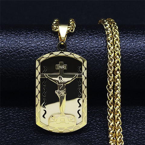 2022 Hip Hop Double Layer Stainless Steel Long Pendant Necklace Women/Men Gold Color Virgin Mary Jewelry collier homme N6003S02