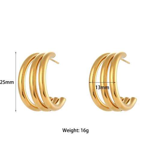 2022 New 3 Layers Tube Shape Gold Hoop Earrings Stainless Steel Earrings For Woman Tarnish Free Waterproof Jewelry