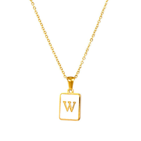 2021 New Minimalist Natural Mother of Pearl Shell Stainless Steel Tarnish Free Initial Necklace Gold Letter Necklace for Women