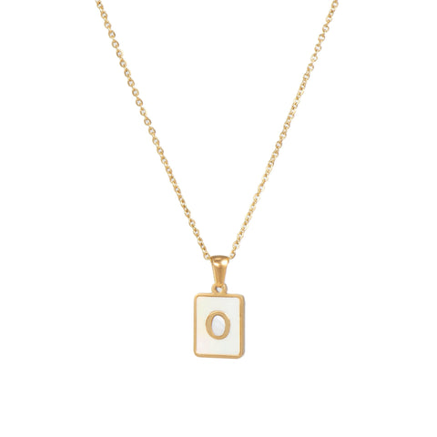 2021 New Minimalist Natural Mother of Pearl Shell Stainless Steel Tarnish Free Initial Necklace Gold Letter Necklace for Women