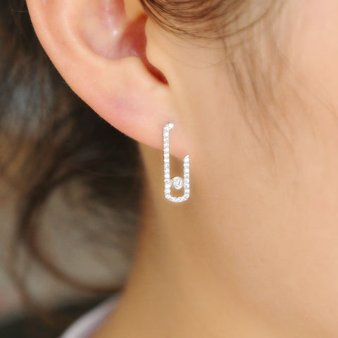 925 Sterling Silver Women Safty Pin Earring Pave Clear Shiny Cz  Chic Ear Jewelry For Girl Gift 2022  New Design