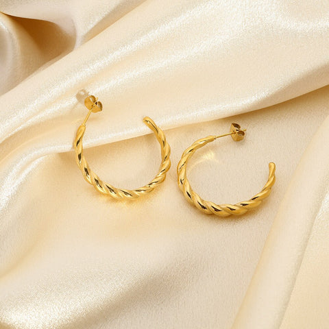 2022 New 316L Stainless Steel Thin Croissant Dome Hoops For Women Girl IP 18K Gold Cross Big Hoop Earring Tarnish Free Jewelry