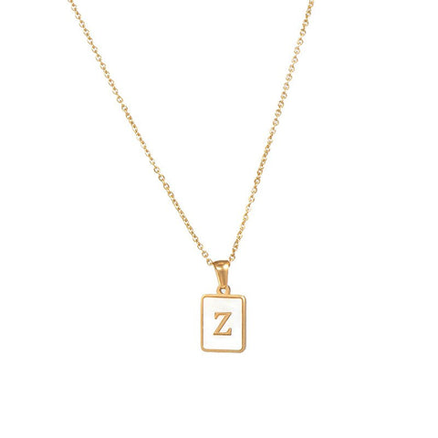 2021 New Minimalist Natural Mother of Pearl Shell Stainless Steel Tarnish Free Initial Necklace Gold Letter Necklace for Women