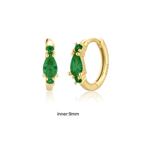 Women Green color Zircon Small Hoop Earrings