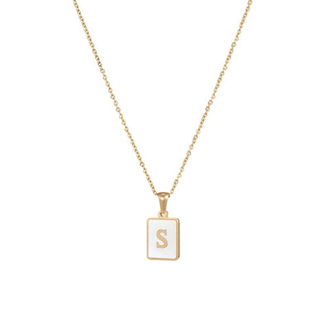 2021 New Minimalist Natural Mother of Pearl Shell Stainless Steel Tarnish Free Initial Necklace Gold Letter Necklace for Women