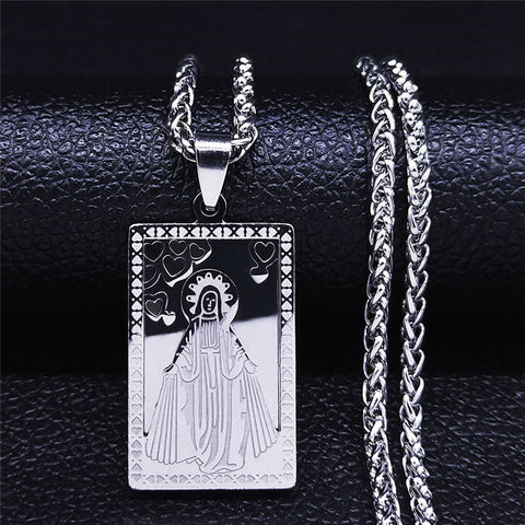 2022 Hip Hop Double Layer Stainless Steel Long Pendant Necklace Women/Men Gold Color Virgin Mary Jewelry collier homme N6003S02