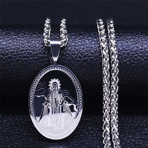 2022 Hip Hop Double Layer Stainless Steel Long Pendant Necklace Women/Men Gold Color Virgin Mary Jewelry collier homme N6003S02