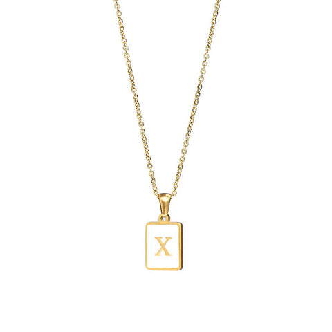 2021 New Minimalist Natural Mother of Pearl Shell Stainless Steel Tarnish Free Initial Necklace Gold Letter Necklace for Women