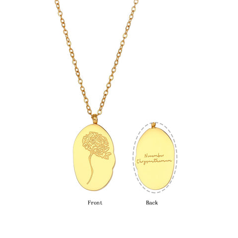 2022 New Tarnish Free Irregular Personality 12 Months Flower Pendant Necklace Stainless Steel Gold Plated Birthstone Necklace