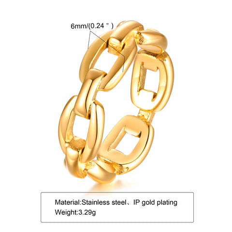 6mm Thick Chunky Chain Ring Cuban Curb Link Stainless Steel Stylish Ring for Women Girls