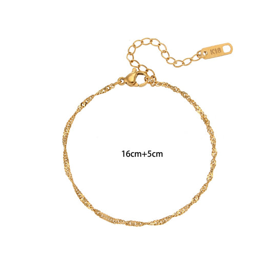 2021 Korean Fashion Thin Water-wave Gold Bracelets for Girl Tarnish Free Anti-allergy Stainless Steel Gold Chain Bracelet