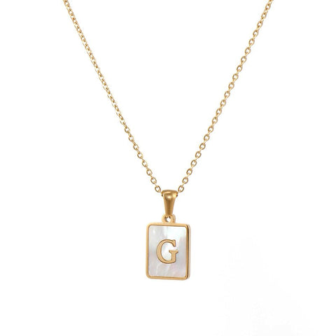 2021 New Minimalist Natural Mother of Pearl Shell Stainless Steel Tarnish Free Initial Necklace Gold Letter Necklace for Women