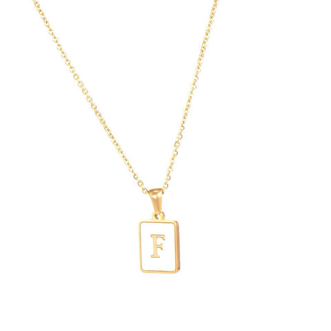 2021 New Minimalist Natural Mother of Pearl Shell Stainless Steel Tarnish Free Initial Necklace Gold Letter Necklace for Women