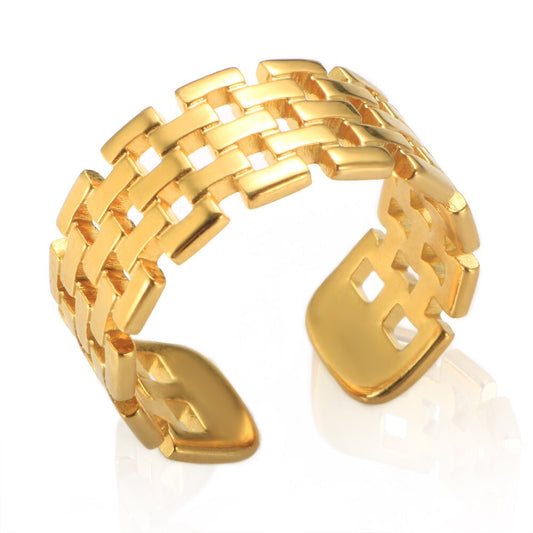 Stainless Steel Watch Belt Shape Engraved Rings Tarnish Free Waterproof Opening Rings For Women Men Couple Ring Jewelry Gift